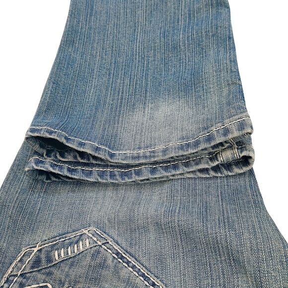 BKE Fulton Mens 31R Denim Blue Jeans Bootcut Medium Wash Thick Stitch Cowboy - Picture 12 of 16